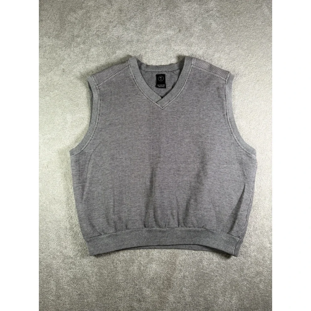 Nike Golf Men's Gray Grandpacore Preppy Retro V-Neck Ribbed Sweater Vest-XL Boxy